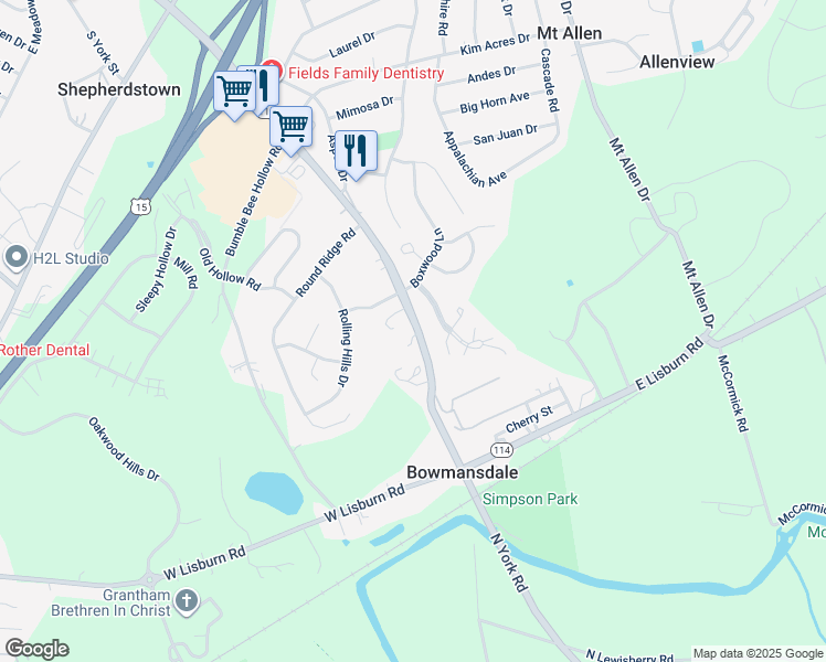 map of restaurants, bars, coffee shops, grocery stores, and more near 2420 South Market Street in Mechanicsburg