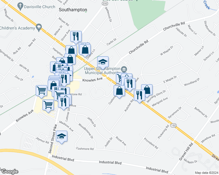 map of restaurants, bars, coffee shops, grocery stores, and more near 698 Jakob Place in Southampton