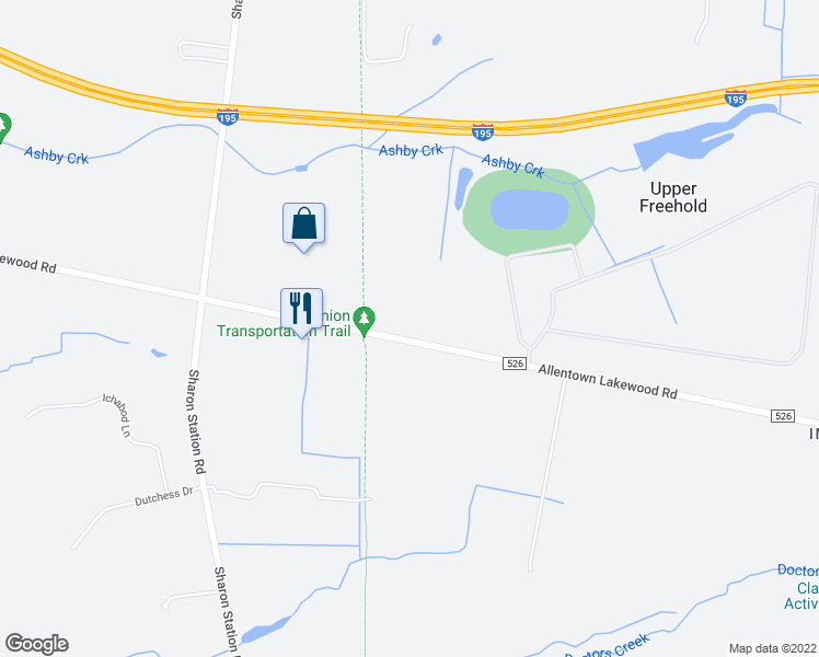 map of restaurants, bars, coffee shops, grocery stores, and more near 187 Allentown Lakewood Road in Allentown