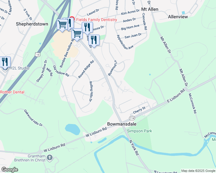 map of restaurants, bars, coffee shops, grocery stores, and more near 2420 South Market Street in Mechanicsburg
