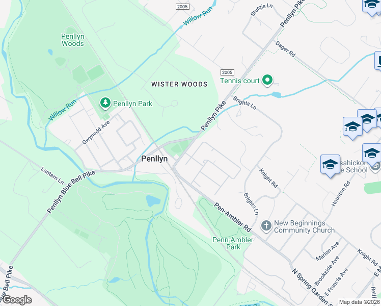 map of restaurants, bars, coffee shops, grocery stores, and more near 127 Stafford Drive in Penllyn