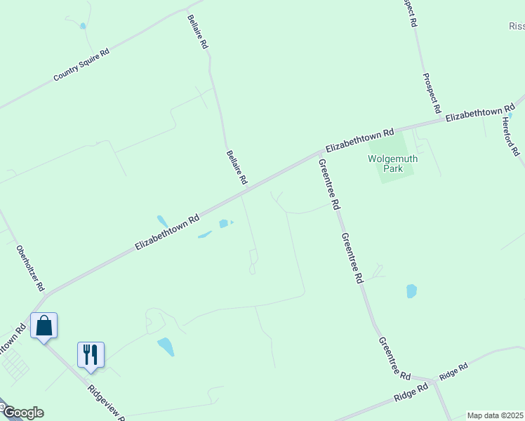 map of restaurants, bars, coffee shops, grocery stores, and more near 9009 Elizabethtown Road in Elizabethtown