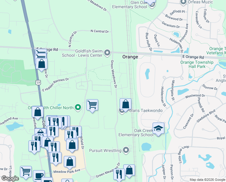 map of restaurants, bars, coffee shops, grocery stores, and more near 8057 Crane's Crossing Drive in Lewis Center