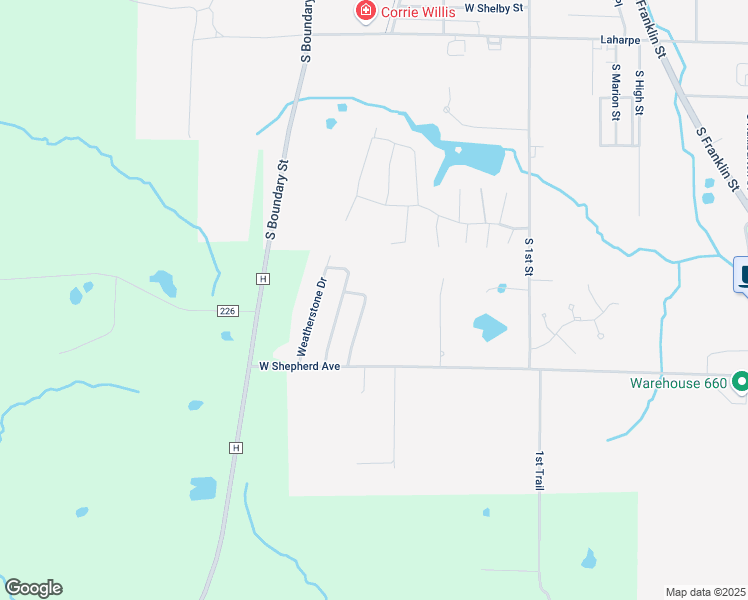 map of restaurants, bars, coffee shops, grocery stores, and more near Breezewood Drive in Kirksville