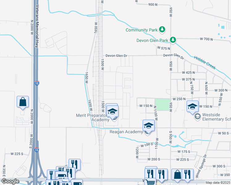 map of restaurants, bars, coffee shops, grocery stores, and more near 482 North 1400 West in Springville