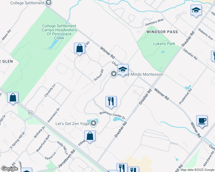 map of restaurants, bars, coffee shops, grocery stores, and more near 1155 Business Center Drive in Horsham