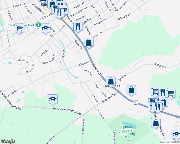 map of restaurants, bars, coffee shops, grocery stores, and more near 157 Tom Avenue in Ephrata