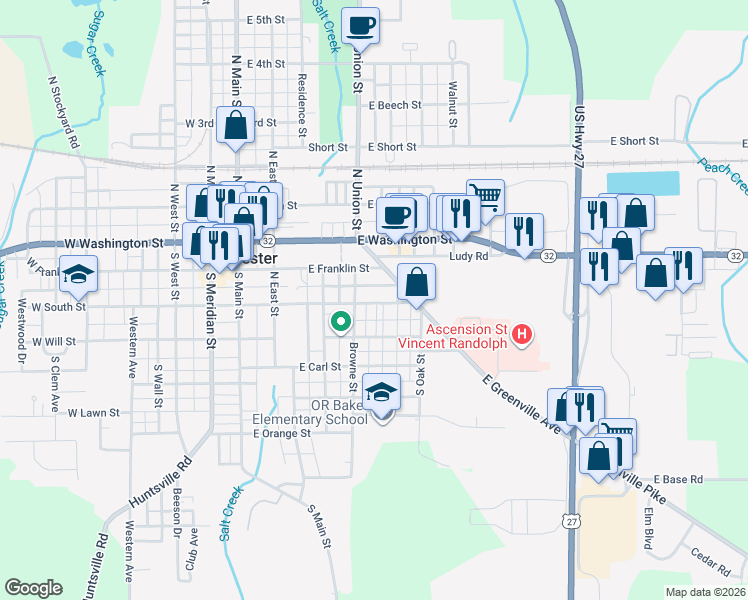 map of restaurants, bars, coffee shops, grocery stores, and more near 426 E South St in Winchester