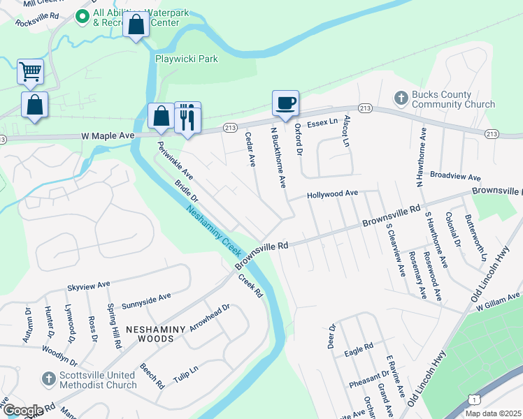 map of restaurants, bars, coffee shops, grocery stores, and more near 237 Wisteria Avenue in Langhorne