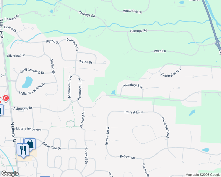 map of restaurants, bars, coffee shops, grocery stores, and more near 8701 Albury Court in Powell