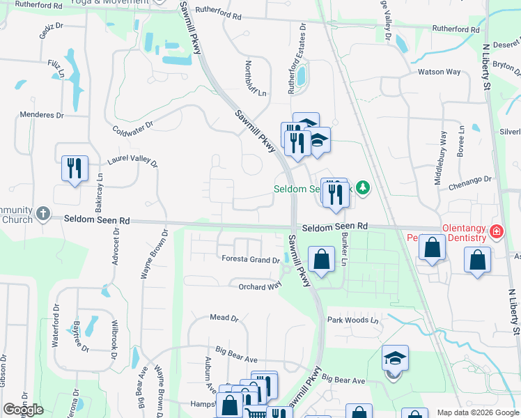map of restaurants, bars, coffee shops, grocery stores, and more near 3687 Stoneway Point in Powell
