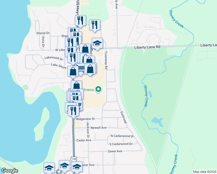 map of restaurants, bars, coffee shops, grocery stores, and more near 2803-2813 Townway Road in Danville