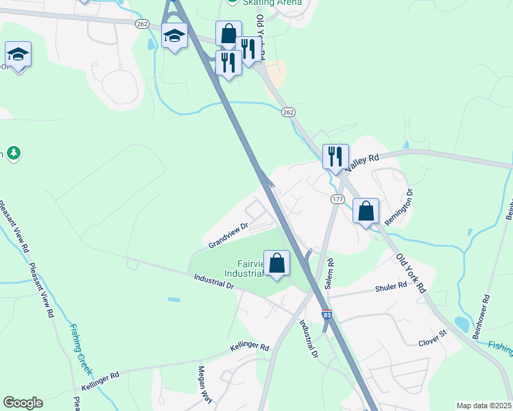 map of restaurants, bars, coffee shops, grocery stores, and more near 512 Grandview Drive in Lewisberry