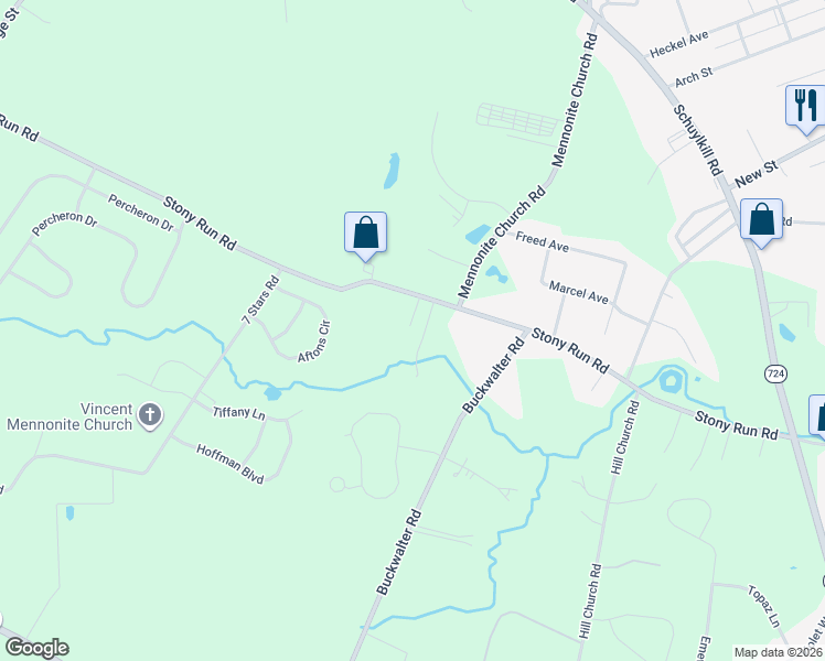 map of restaurants, bars, coffee shops, grocery stores, and more near 284 Stony Run Road in Spring City