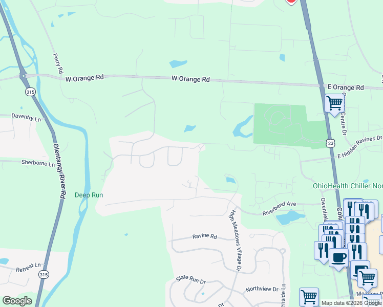 map of restaurants, bars, coffee shops, grocery stores, and more near 424 Hidden Ravines Drive in Powell