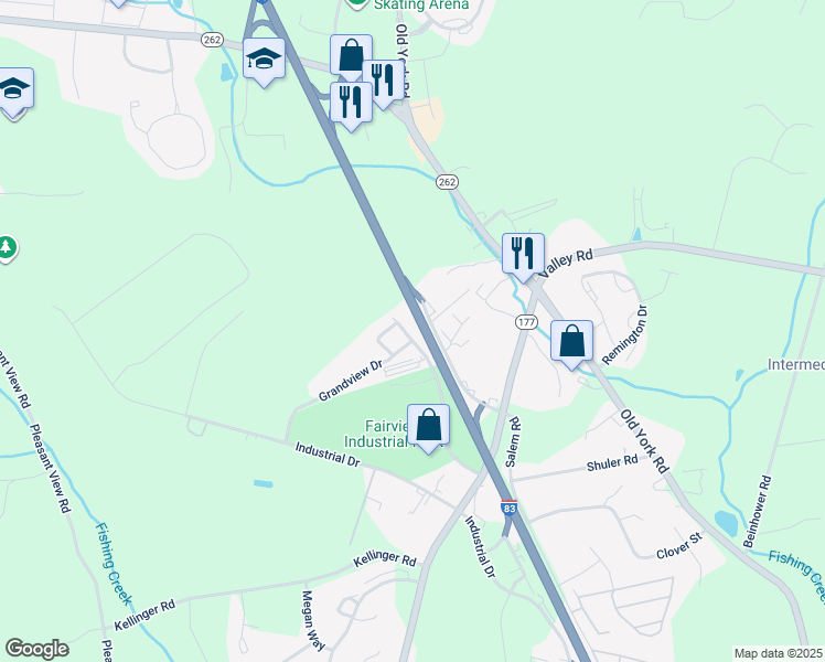 map of restaurants, bars, coffee shops, grocery stores, and more near 608 Grandview Circle in Lewisberry