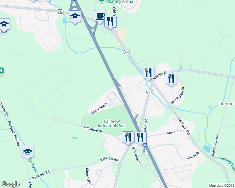 map of restaurants, bars, coffee shops, grocery stores, and more near 608 Grandview Circle in Lewisberry
