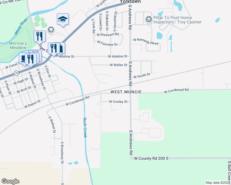 map of restaurants, bars, coffee shops, grocery stores, and more near Russ Street in Yorktown