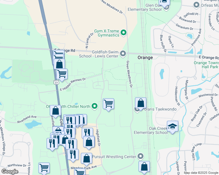 map of restaurants, bars, coffee shops, grocery stores, and more near 643 Spring Valley Drive in Lewis Center