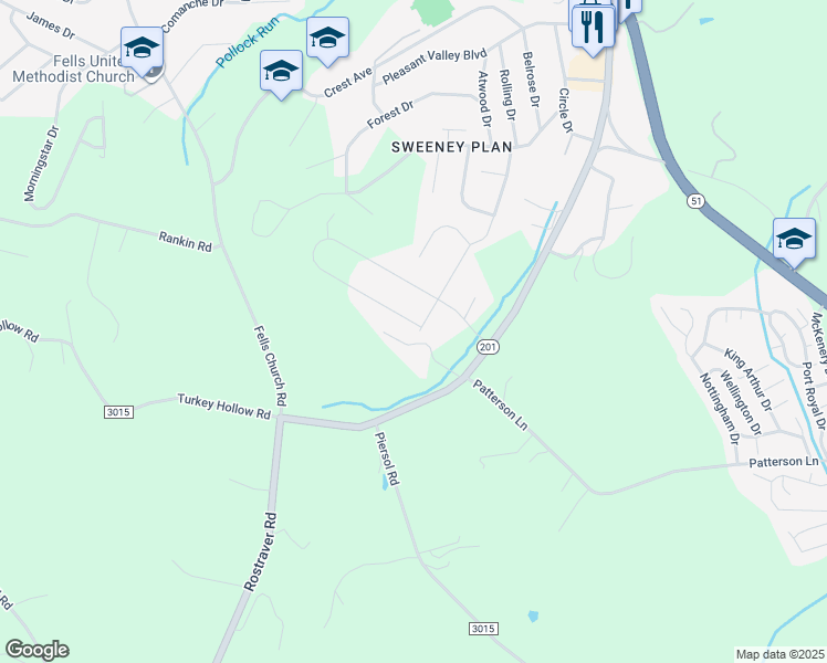 map of restaurants, bars, coffee shops, grocery stores, and more near 320 Stump Drive in Belle Vernon