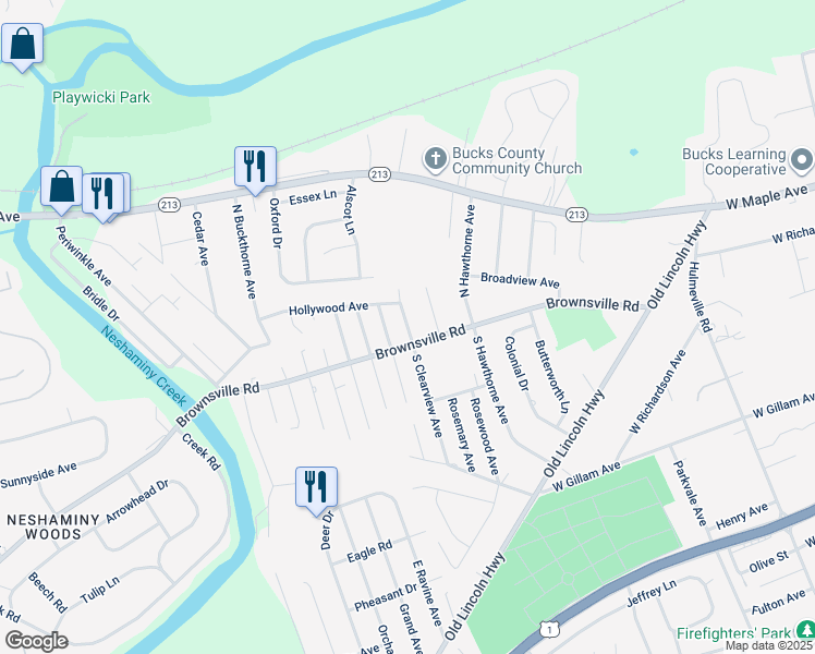 map of restaurants, bars, coffee shops, grocery stores, and more near 142 North Clearview Avenue in Langhorne