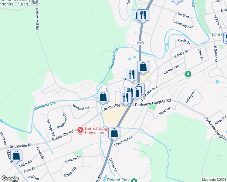 map of restaurants, bars, coffee shops, grocery stores, and more near 1059 Henn Avenue in Ephrata