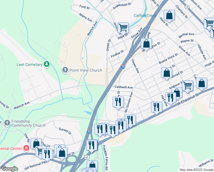 map of restaurants, bars, coffee shops, grocery stores, and more near 280 Caldwell Avenue in Washington