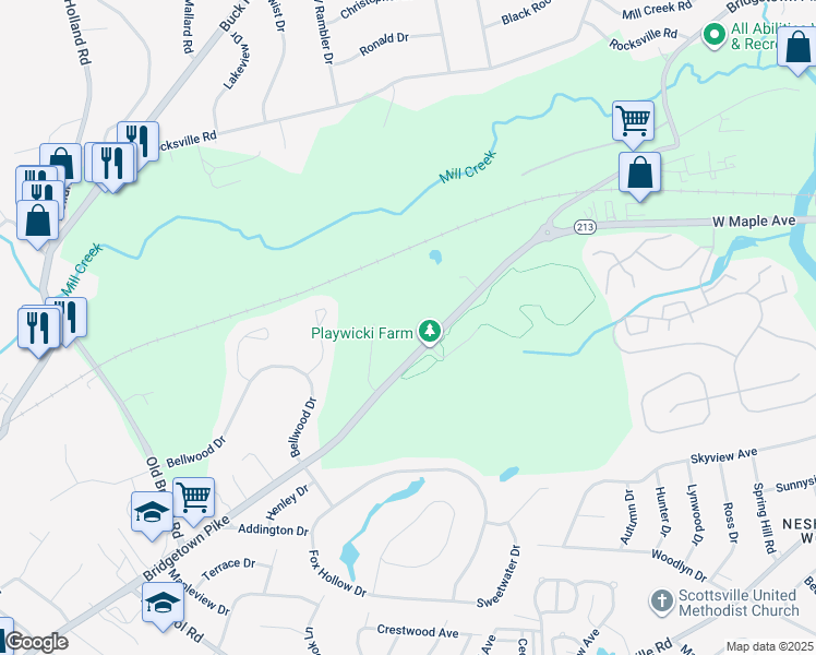 map of restaurants, bars, coffee shops, grocery stores, and more near 391 Bridgetown Pike in Langhorne