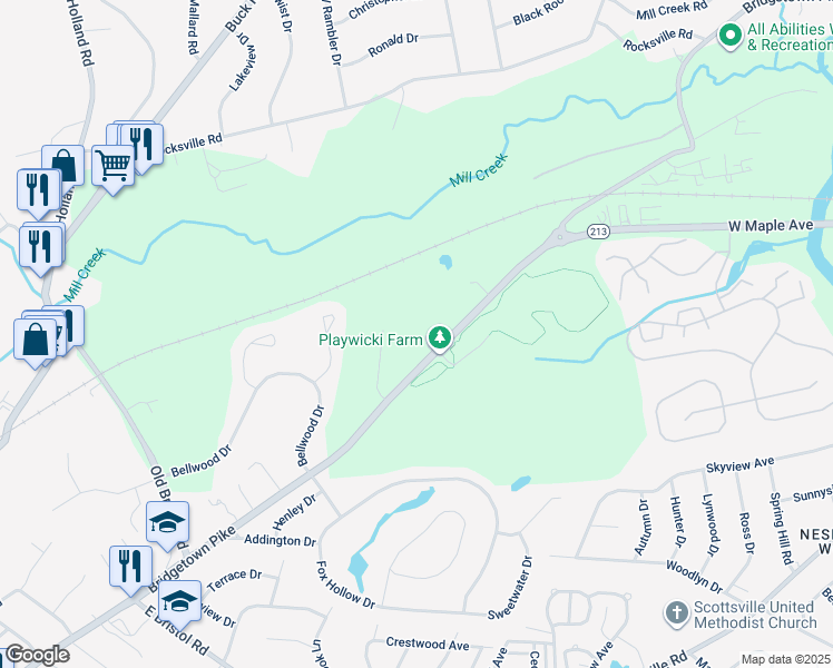 map of restaurants, bars, coffee shops, grocery stores, and more near 391 Bridgetown Pike in Langhorne