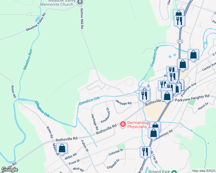 map of restaurants, bars, coffee shops, grocery stores, and more near 961 Rettew Mill Road in Ephrata