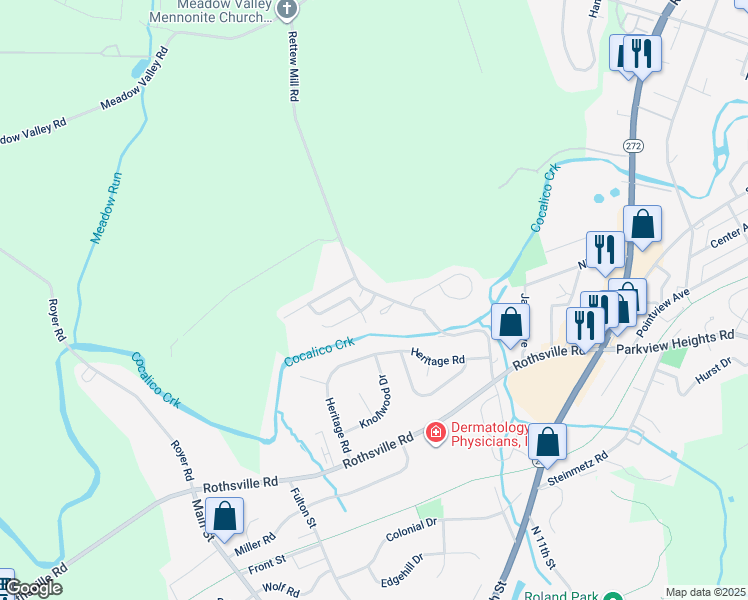 map of restaurants, bars, coffee shops, grocery stores, and more near 961 Rettew Mill Road in Ephrata