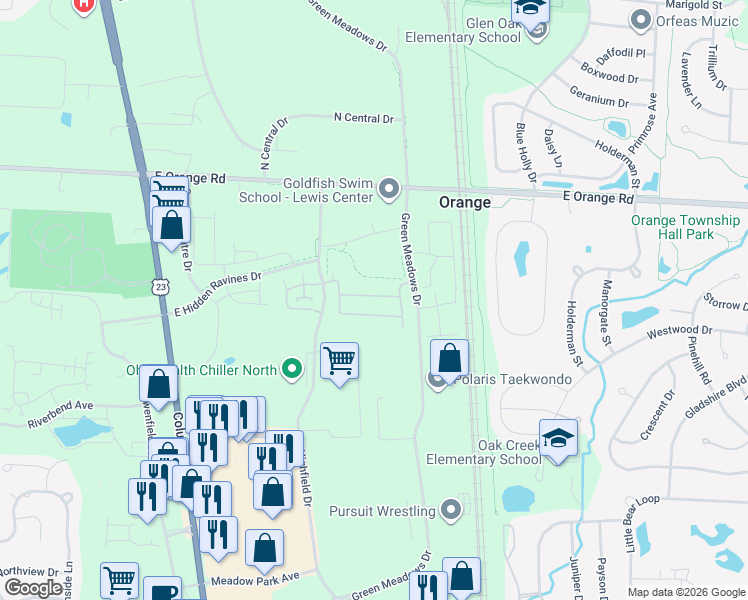 map of restaurants, bars, coffee shops, grocery stores, and more near 724 Mystic Pointe Drive in Lewis Center