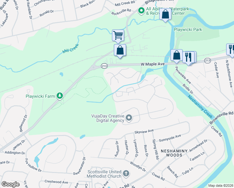 map of restaurants, bars, coffee shops, grocery stores, and more near 506 Valley Stream Circle in Langhorne