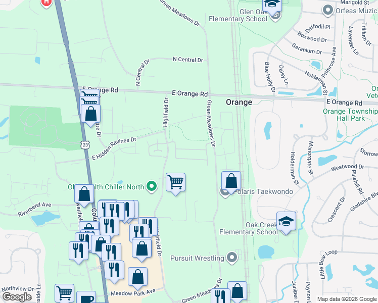 map of restaurants, bars, coffee shops, grocery stores, and more near 738 Mystic Pointe Drive in Lewis Center