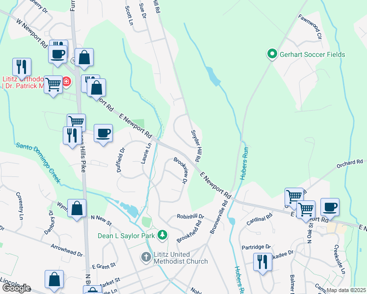 map of restaurants, bars, coffee shops, grocery stores, and more near 507 Colonial Crescent Drive in Lititz