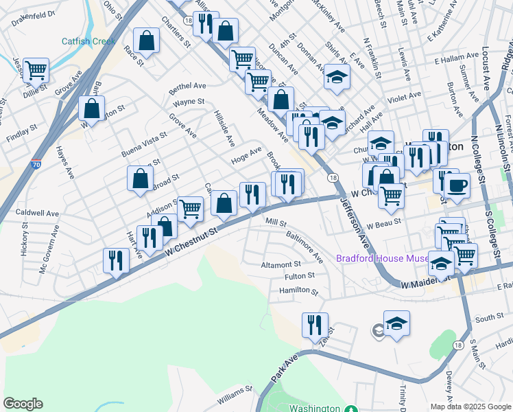 map of restaurants, bars, coffee shops, grocery stores, and more near 500 Fayette Street in Washington