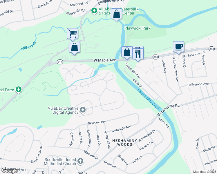 map of restaurants, bars, coffee shops, grocery stores, and more near 142 Woodbridge Court South in Feasterville-Trevose