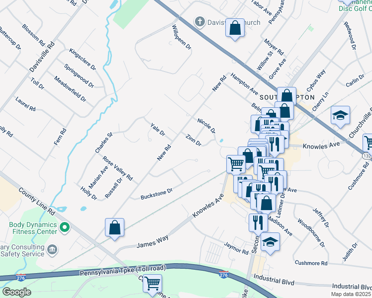map of restaurants, bars, coffee shops, grocery stores, and more near 415 New Road in Southampton