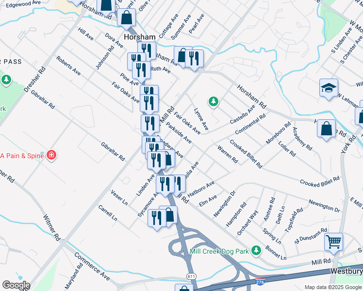 map of restaurants, bars, coffee shops, grocery stores, and more near 1701 Linden Avenue in Hatboro