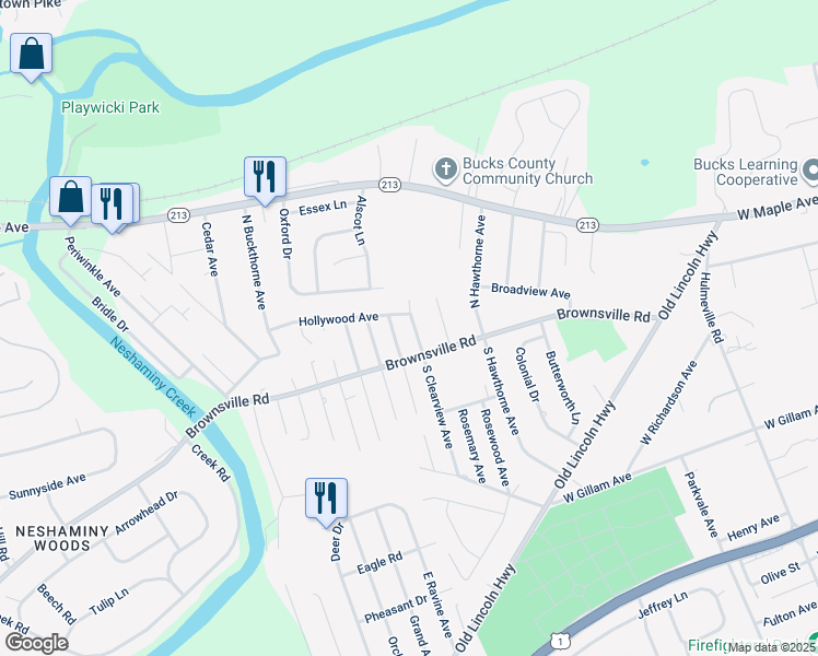 map of restaurants, bars, coffee shops, grocery stores, and more near 142 North Clearview Avenue in Langhorne