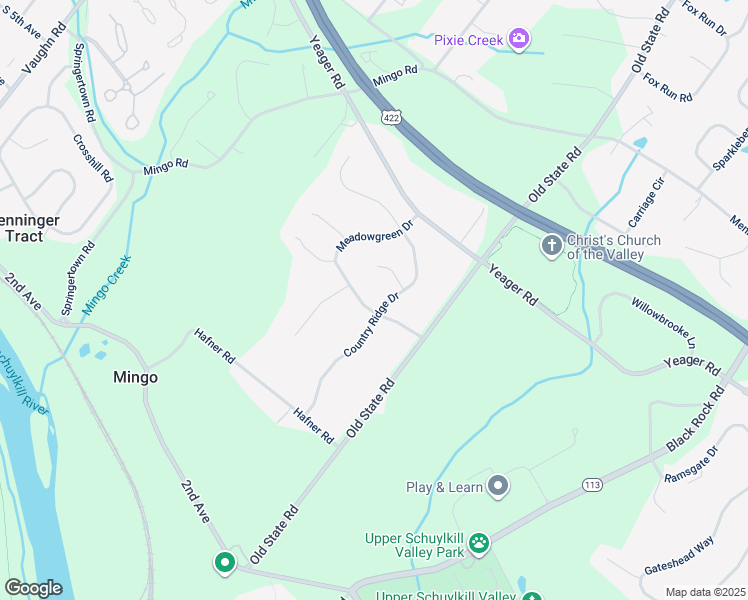map of restaurants, bars, coffee shops, grocery stores, and more near 201 Country Ridge Drive in Royersford