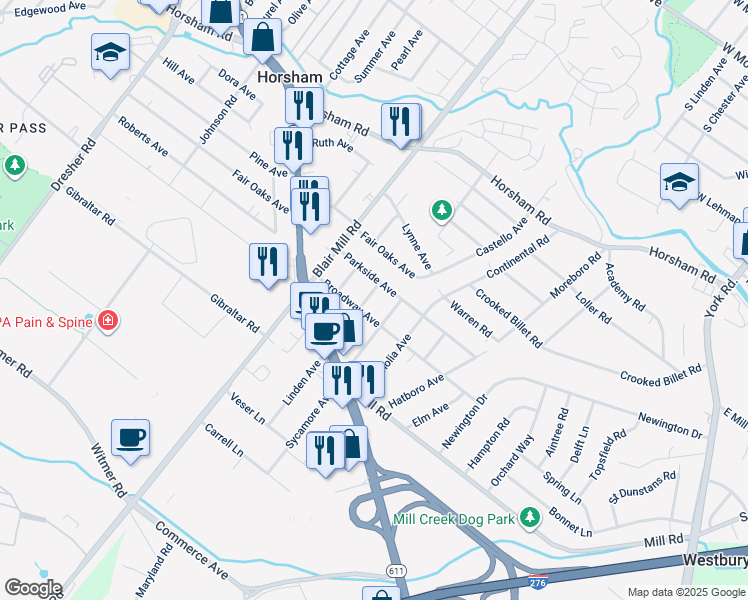 map of restaurants, bars, coffee shops, grocery stores, and more near 1701 Linden Avenue in Hatboro