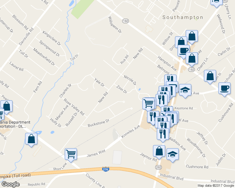 map of restaurants, bars, coffee shops, grocery stores, and more near 415 New Road in Southampton