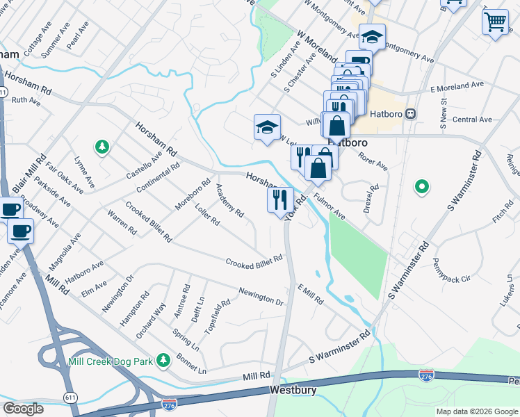 map of restaurants, bars, coffee shops, grocery stores, and more near 420 South York Road in Hatboro