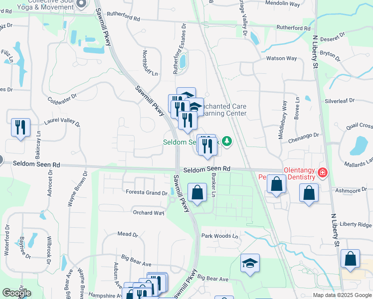 map of restaurants, bars, coffee shops, grocery stores, and more near 8868 Moreland Street in Powell