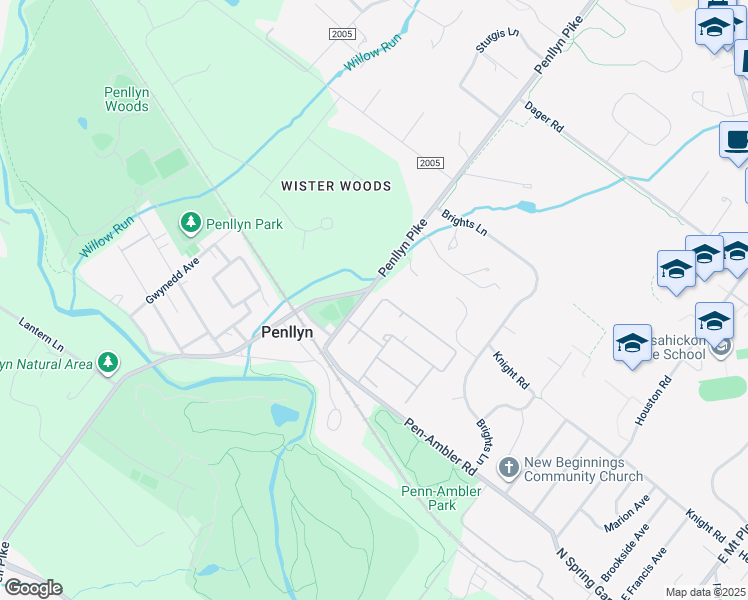 map of restaurants, bars, coffee shops, grocery stores, and more near 448 Old Penllyn Pike in Penllyn