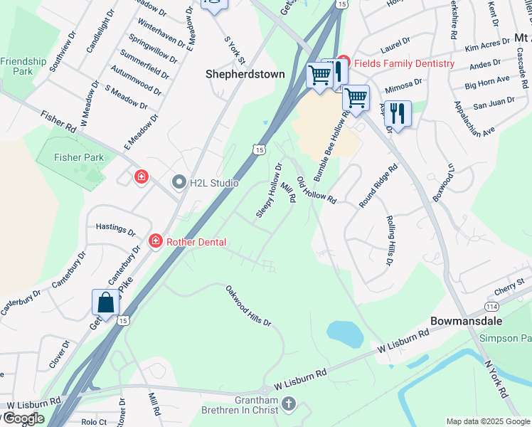 map of restaurants, bars, coffee shops, grocery stores, and more near 311 Sleepy Hollow Drive in Mechanicsburg