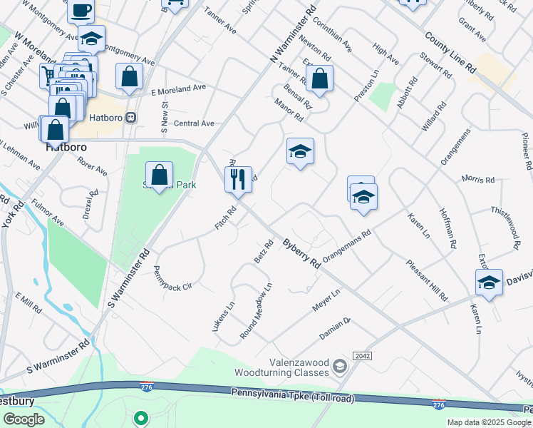 map of restaurants, bars, coffee shops, grocery stores, and more near 2935 Byberry Road in Hatboro