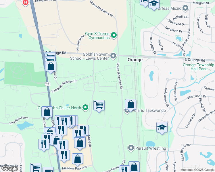 map of restaurants, bars, coffee shops, grocery stores, and more near 739 Mystic Pointe Drive in Lewis Center