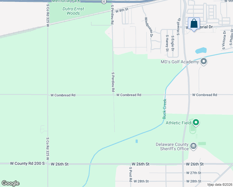map of restaurants, bars, coffee shops, grocery stores, and more near 3492-4098 West Cornbread Road in Muncie